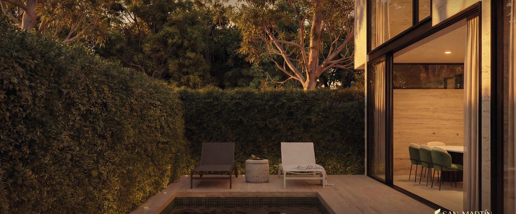 Piscina privada con terraza (representación visual)